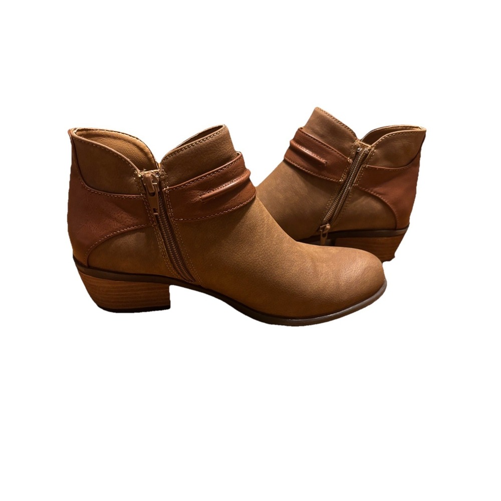 BOC Born Gemm Brown Buckle Bootie Womens 8 Faux Leather Ankle Boot Block Heel - Picture 7 of 10